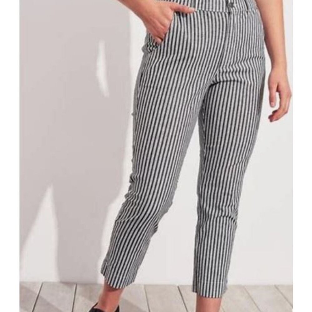Hollister	| Cotton Ultra High Rise Striped Gray & White Pants | Size Small